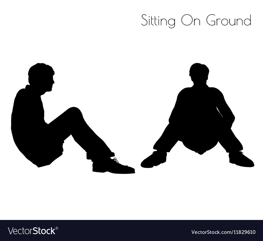 Man Sitting On Ground Silhouette.