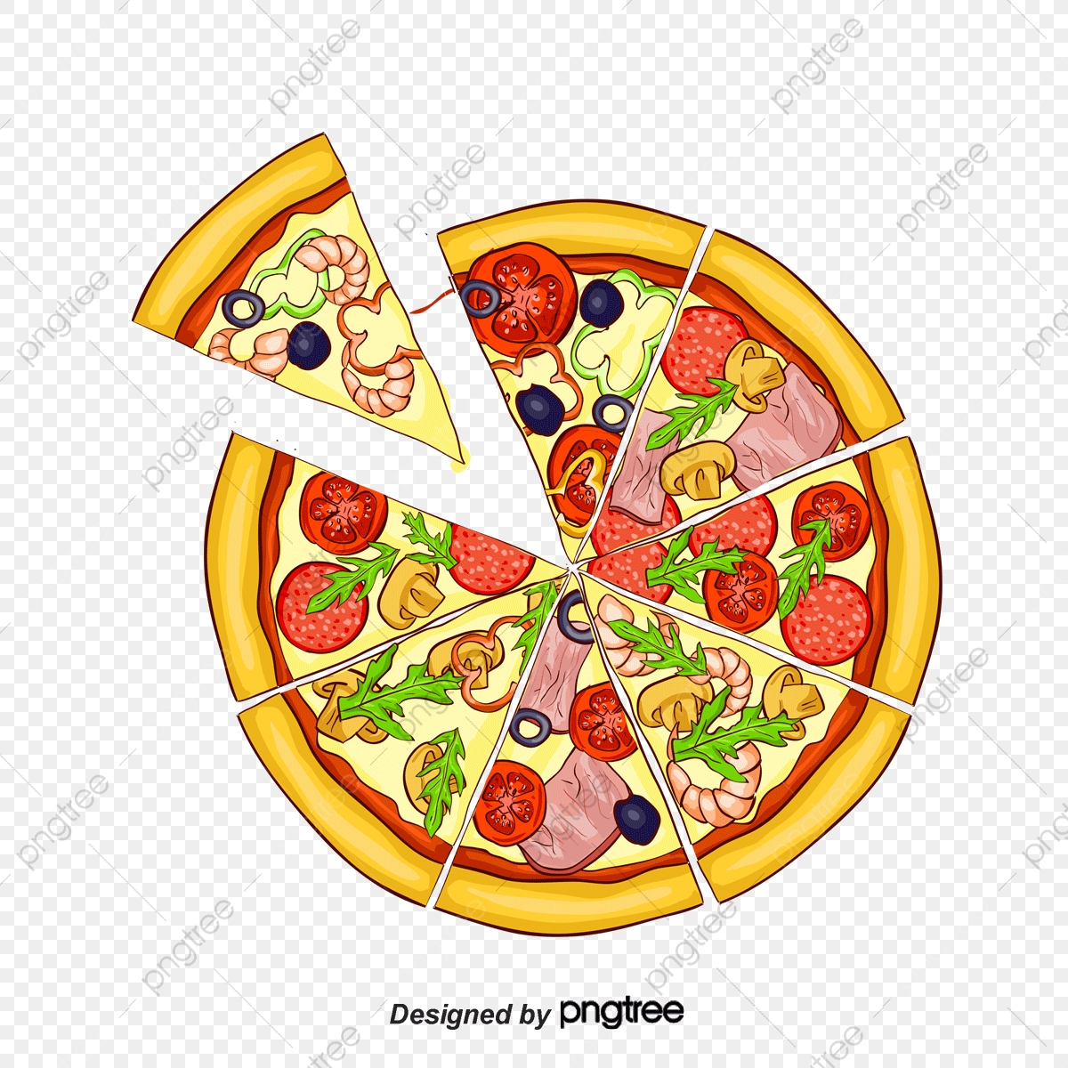 Vector Hand Painted Cheese Pizza, Hand Vector, Cheese Vector.