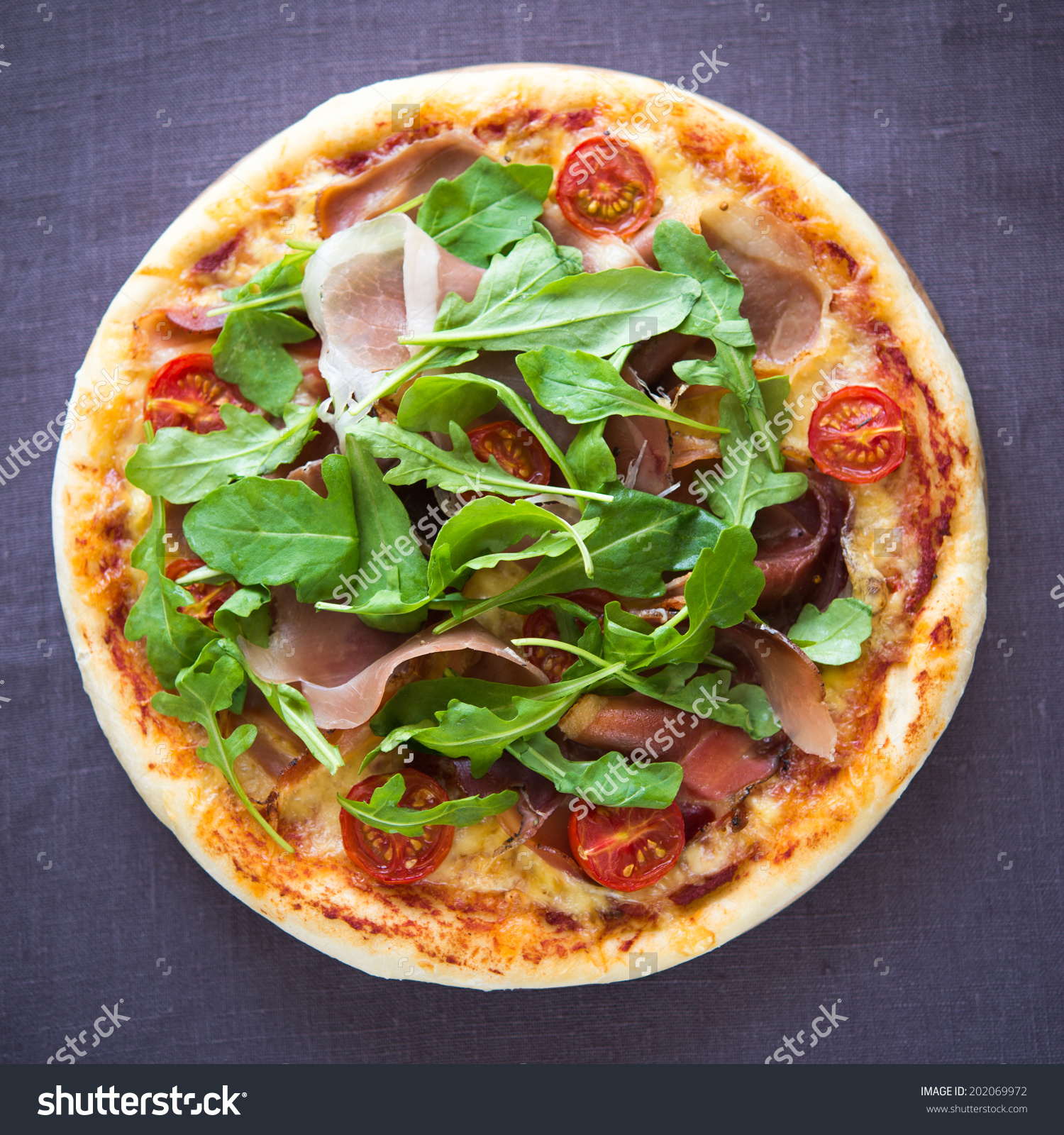 Pizza Prosciutto Arugula Salad Rocket Top Stock Photo 202069972.