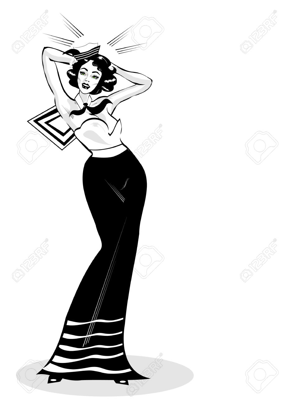 Vector Clip Art Illustration Of A Sexy Female Sailor Pinup Retro.