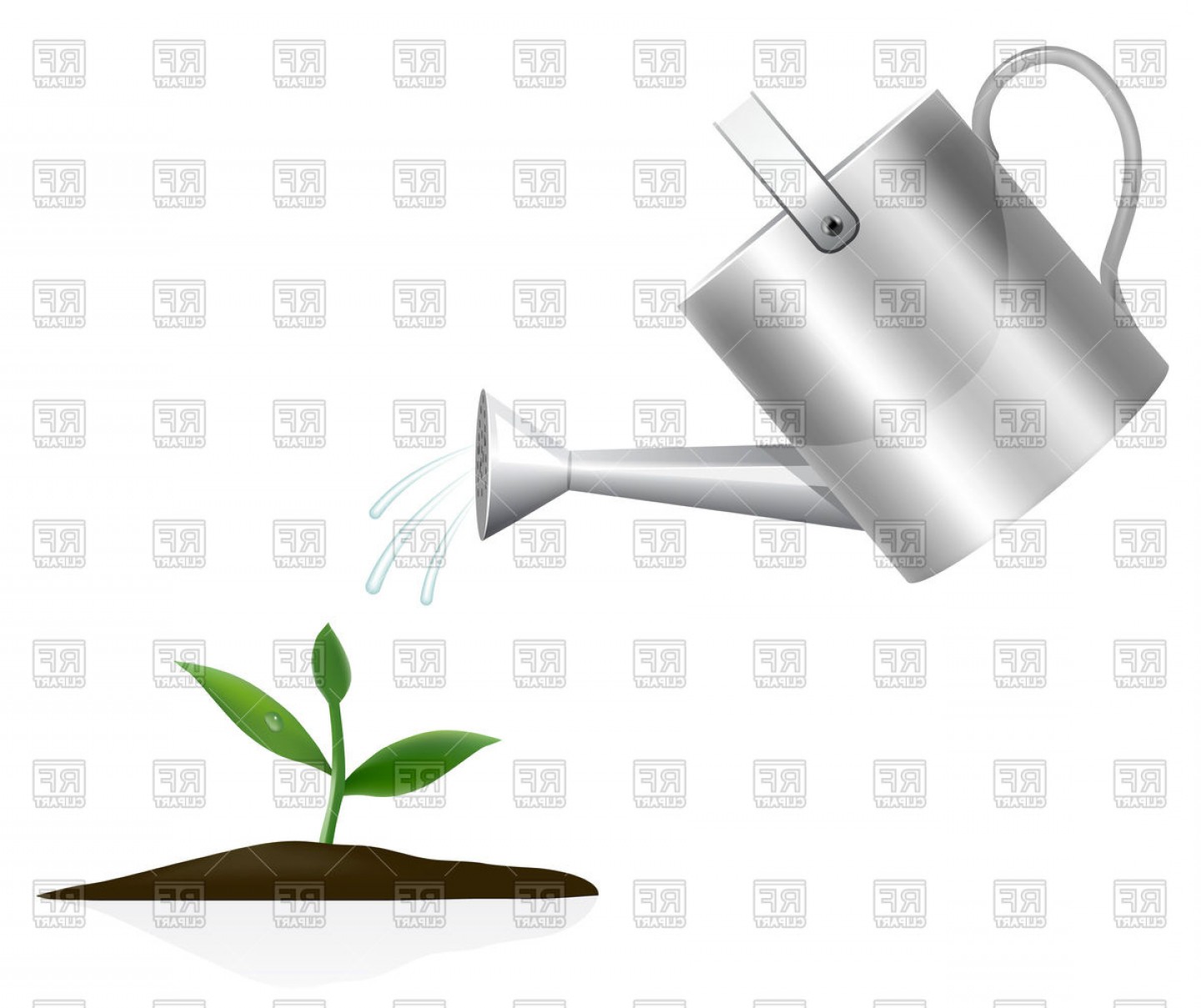 Young Plant With Watering Can Vector Clipart.