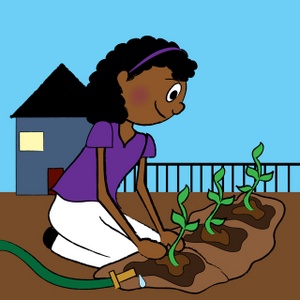 Clip art Illustration of an African American Woman Planting.