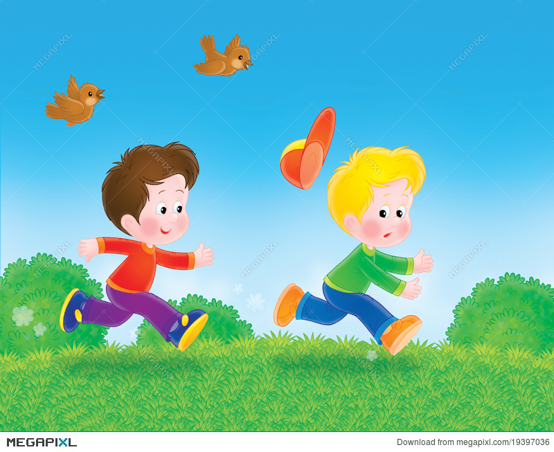 Running Boys Play Tag Illustration 19397036.