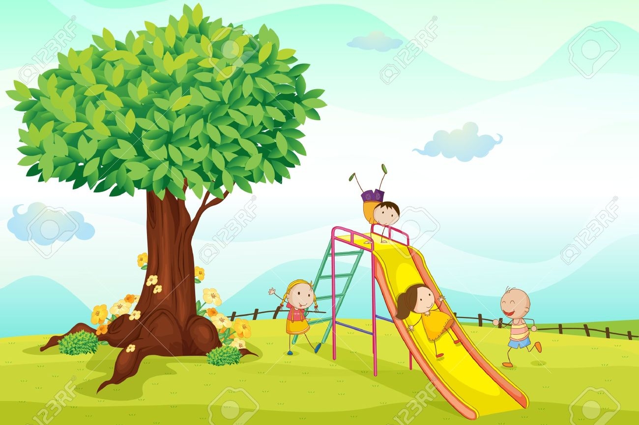 Children Playing In The Garden Clipart.