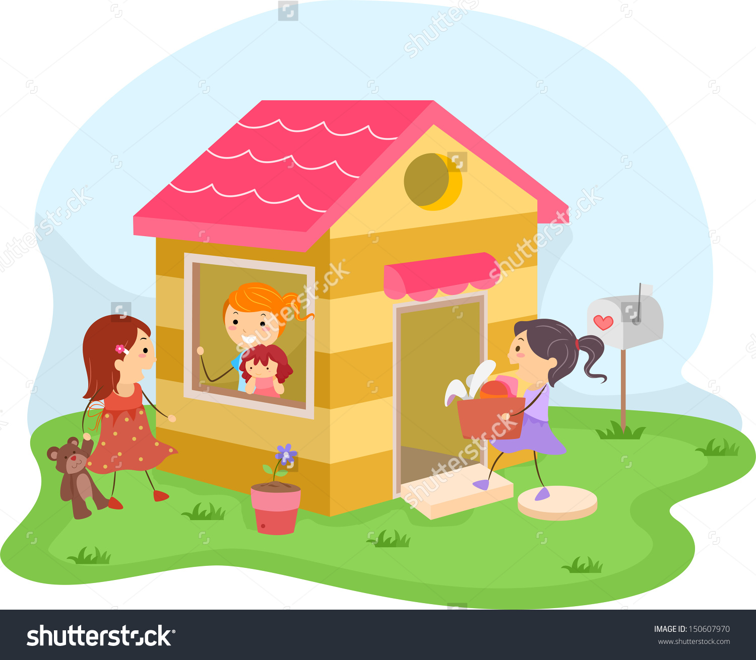 Illustration Group Girls Playing House Stock Vector 150607970.