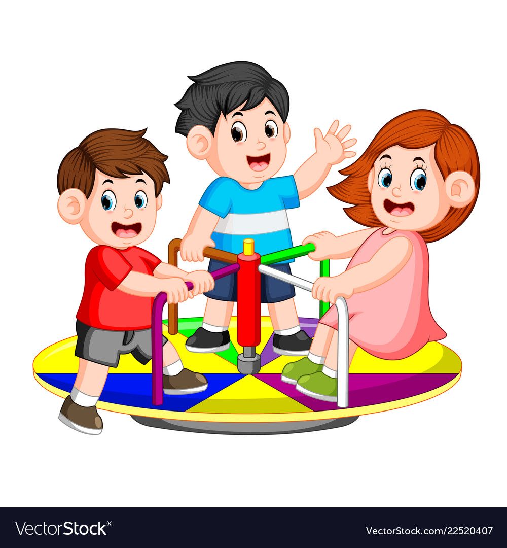 Children play carousel with pleasure Royalty Free Vector.