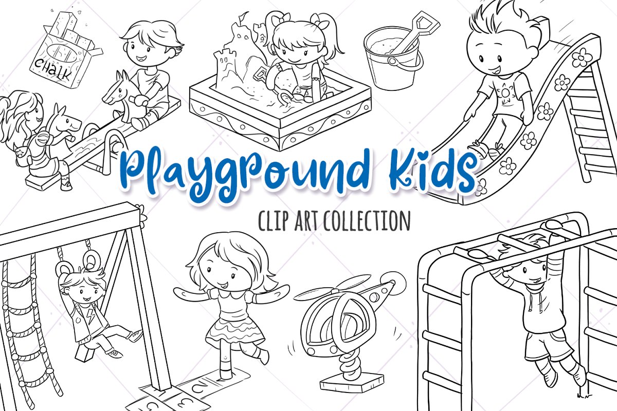 Playground Kids Black and White ~ Illustrations ~ Creative.