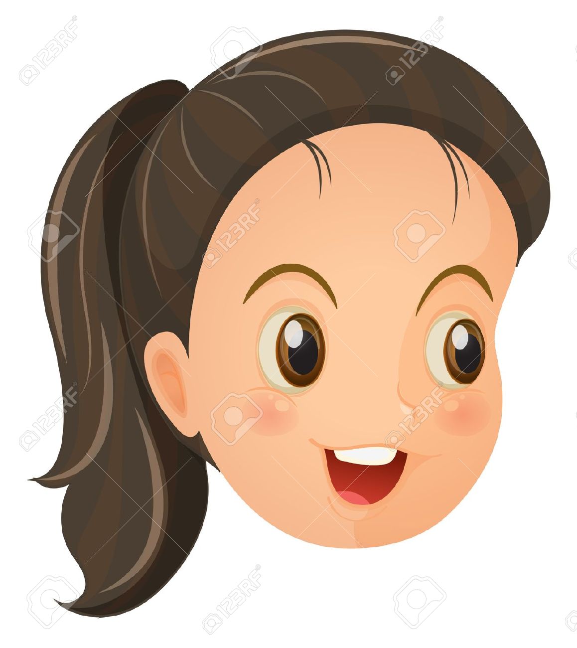 Illustration Of A Face Of A Cute Little Girl On A White Backround.