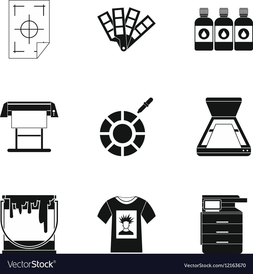 Printing services icons set simple style.