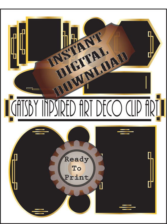 Art Deco Frames Clip Art Printable Gatsby Era Prohibition.