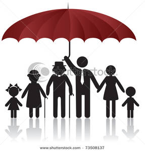 Art Image: Family Protected Under the Safety of an Umbrella.