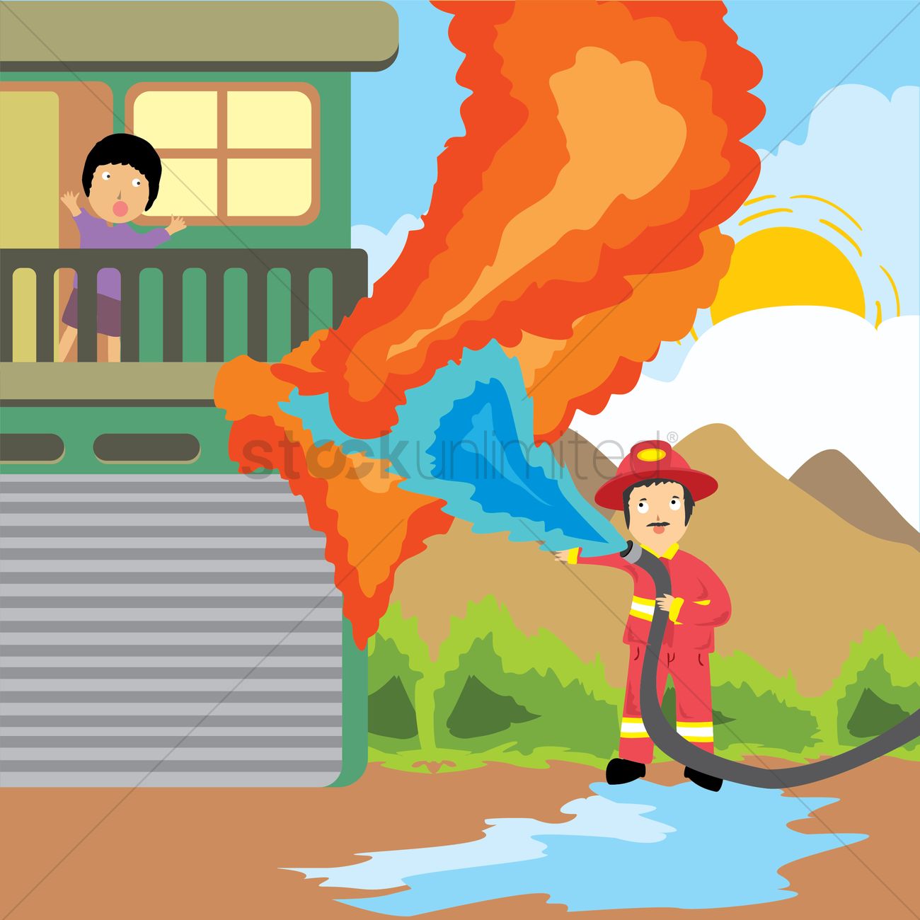 Showing post & media for Cartoon putting out fire with hose.