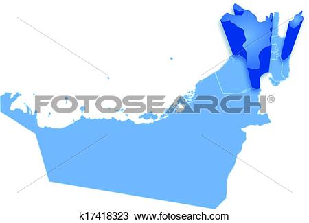 Clipart of Map of United Arab Emirates where Sharjah is pulled out.