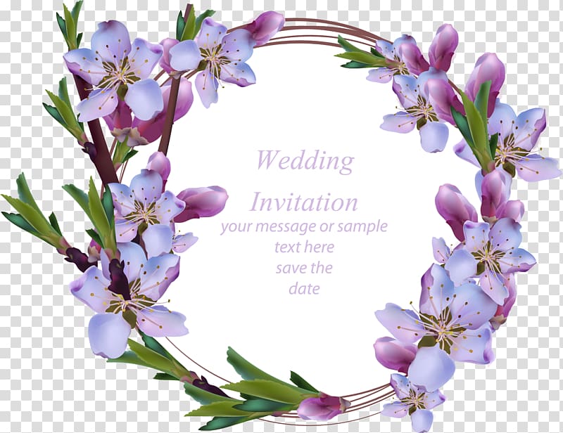 Purple and pink cherry blossoms wedding invitation.