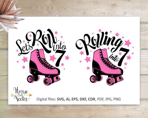 Rolling into 7 vector digital download file. Roller skates.