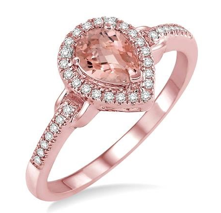 14K Rose Gold, .15cttw Diamond and Pear Shaped Morganite Ring.