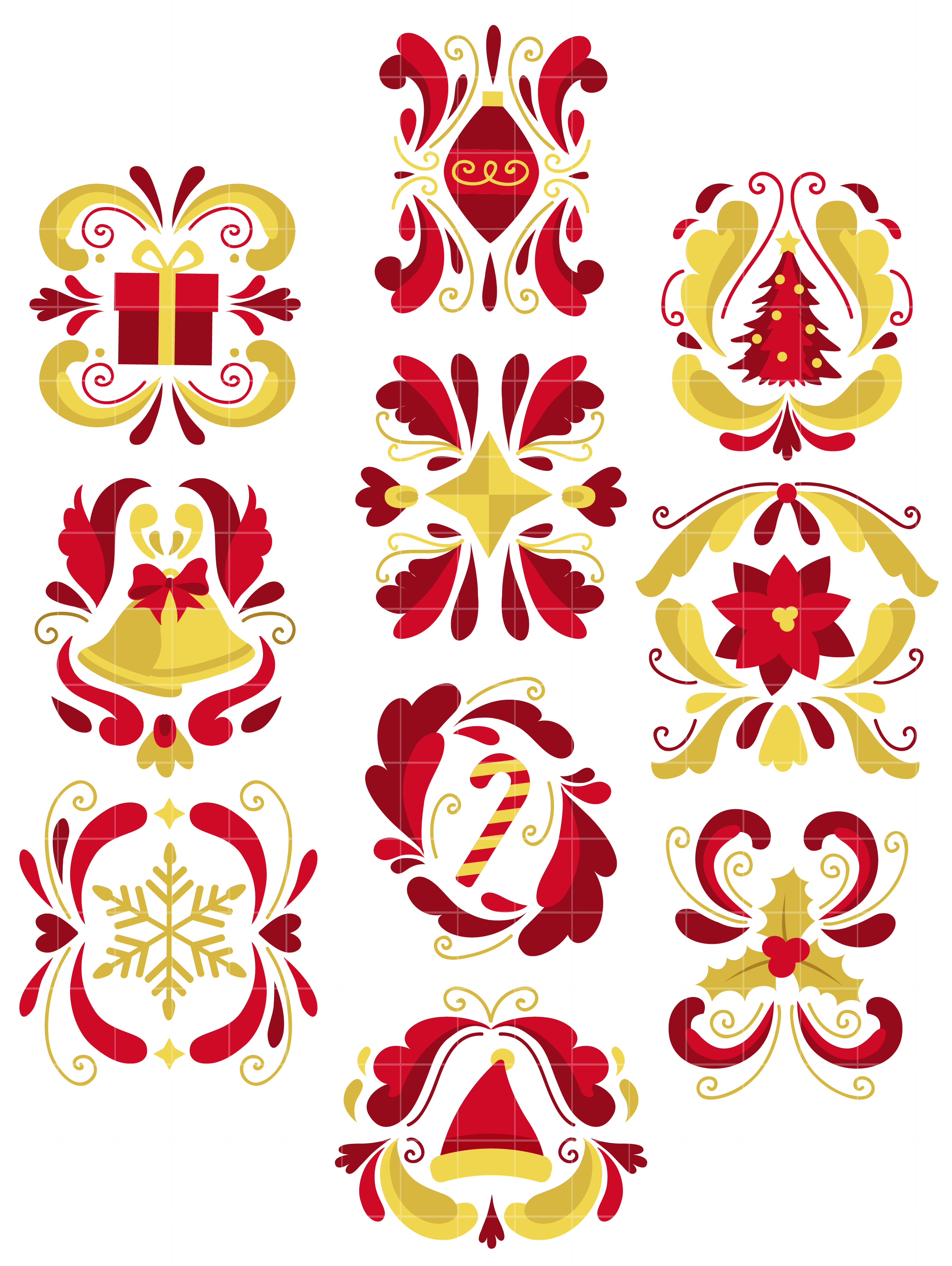 Rosemaling Holidays Arts Set Semi Exclusive Clip Art Set For Digitizing and  More.