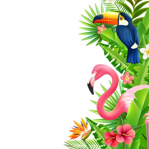 Tropical Rainforest Flamingo Vertical Colorful Border.