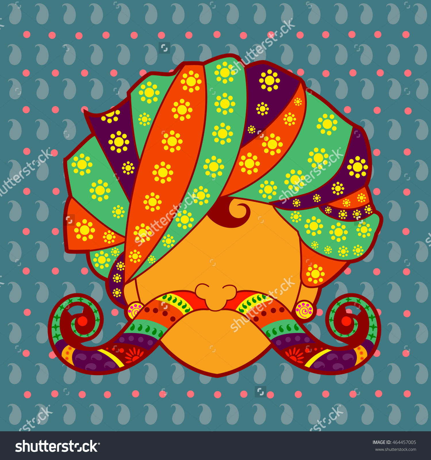 Vector Design Rajasthani Man Turban Moustache Stock Vector.