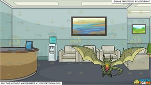 A Fire Breathing Green Dragon and An Office Reception Area Background.