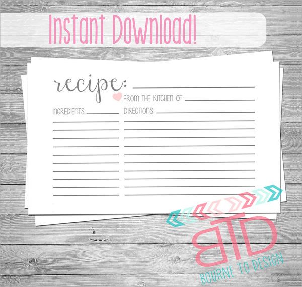 Editable Blank Customizable Recipe Card.