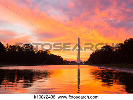 Stock Illustration of Brilliant sunrise over reflecting pool DC.