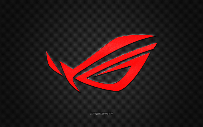 Download wallpapers ROG logo, red shiny logo, ROG metal.