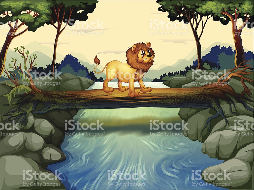 Lion Crossing The River stock vector art 452213817.