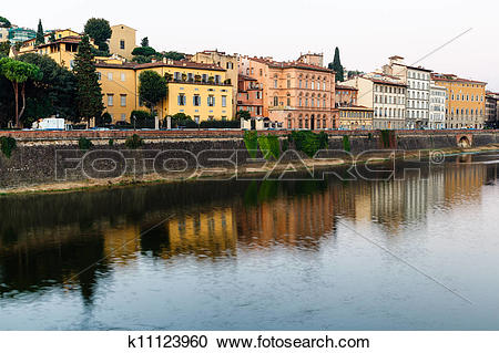 Stock Photography of Arno River Embankment in the Early Morning.