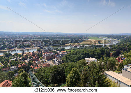 Stock Images of View of Dresden cityscape with Dresden Suspension.