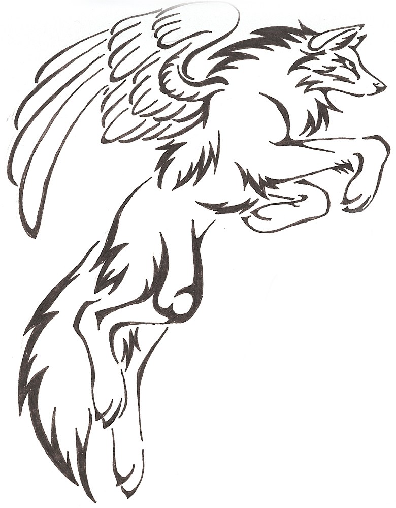 Wolf With Wings Drawing.