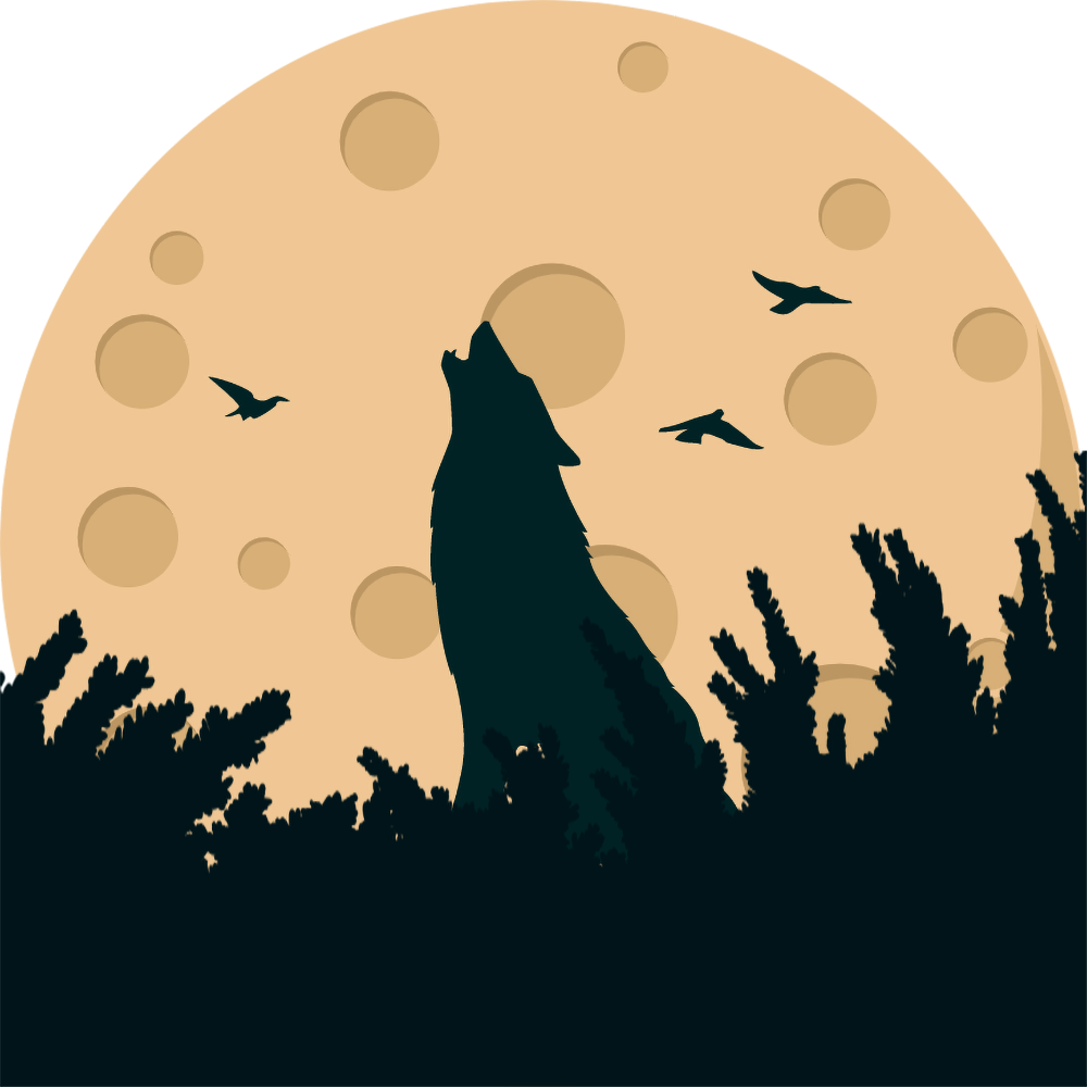 Howling Wolf Moon Birds PNG Transparent Clipart.