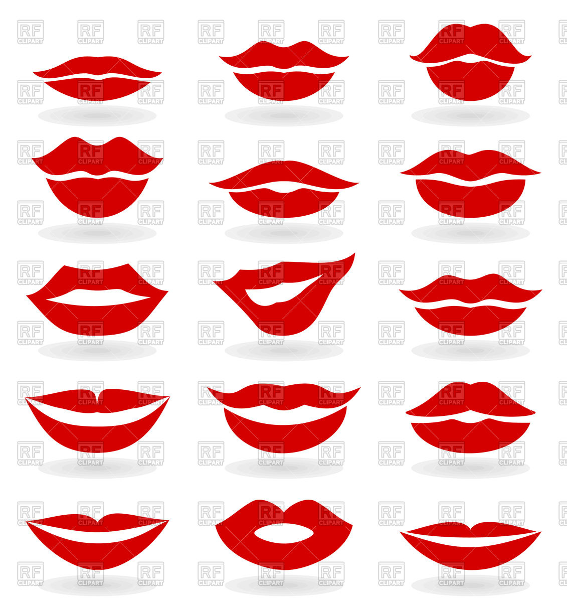 Set of red girl lips Stock Vector Image.