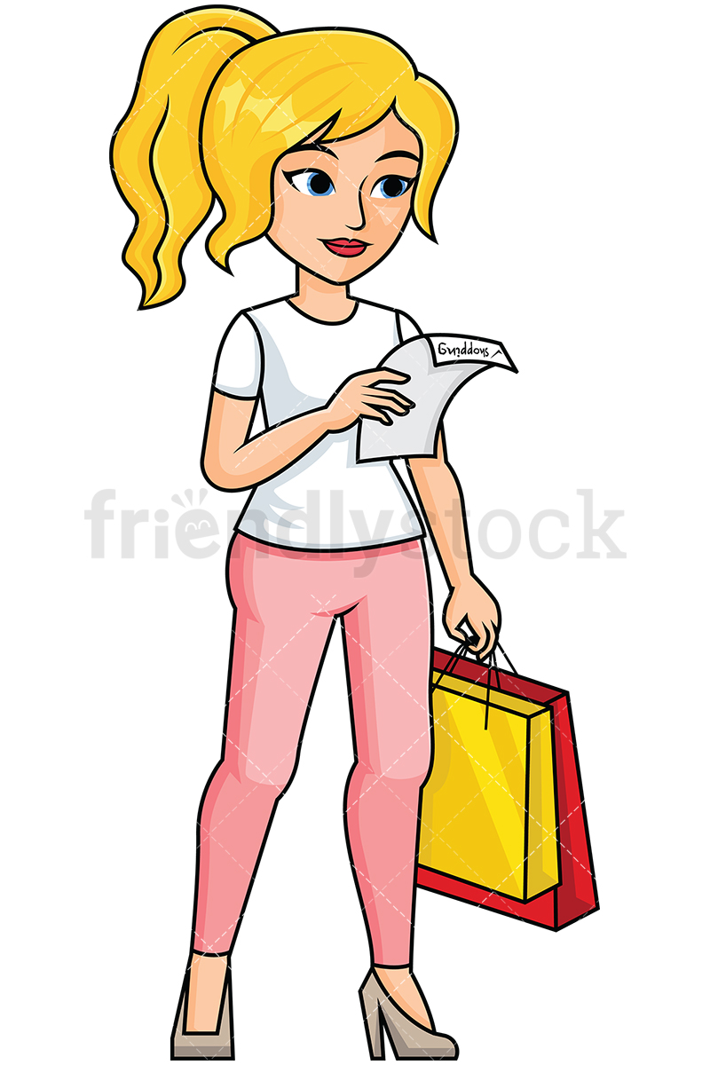 Woman Reading Shopping List.