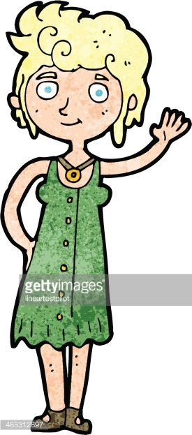 cartoon hippie woman waving Clipart Image.