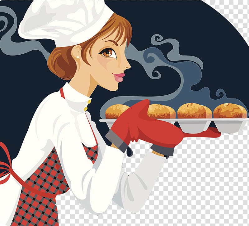 Woman carrying baked bread illustration, Cheesecake Cupcake.