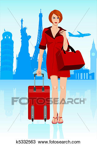 Woman With Luggage Clipart.