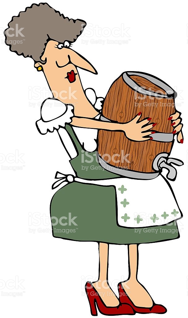 Woman Carrying A Wooden Keg stock vector art 147014354.