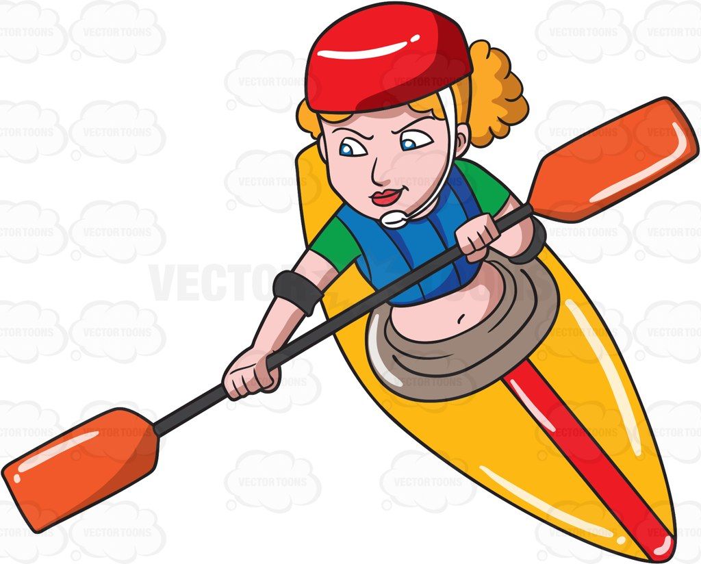 A woman paddling her kayak aggressively #cartoon #clipart.