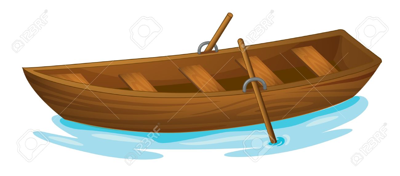 Small wooden boat on the water clipart.