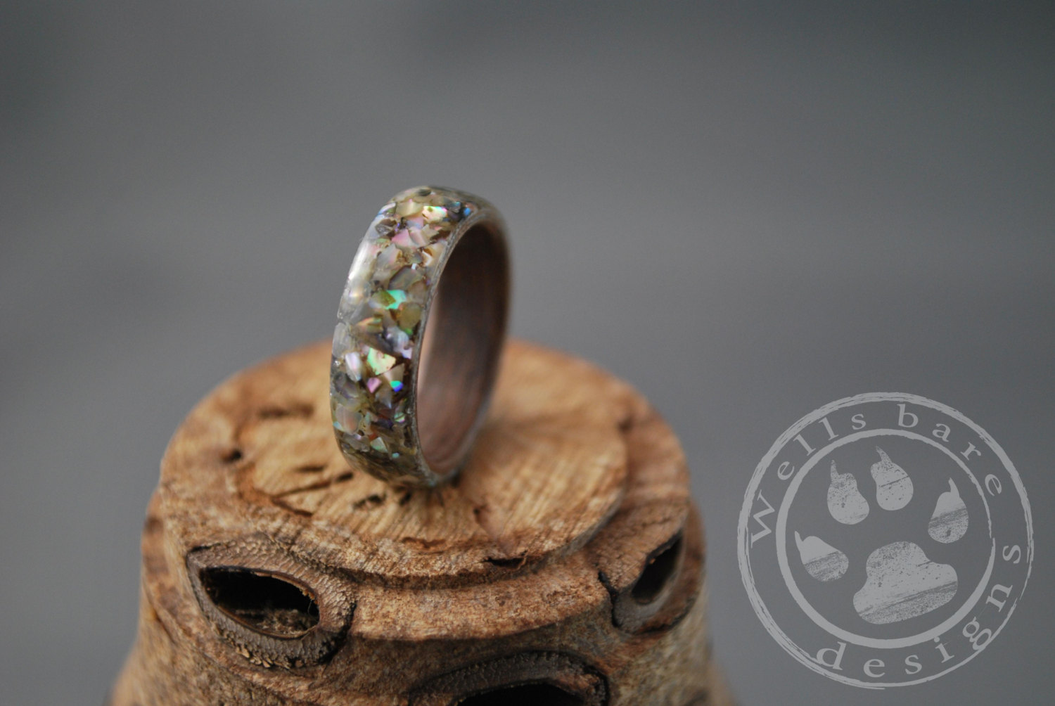 Abalone Wood Ring Bent Wood Ring Black Walnut Wood Ring by.