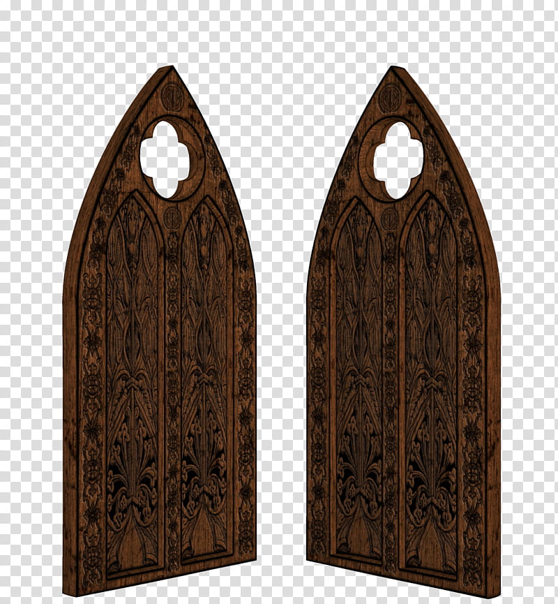 TWD Gothic Decor, brown wooden arch doors transparent.