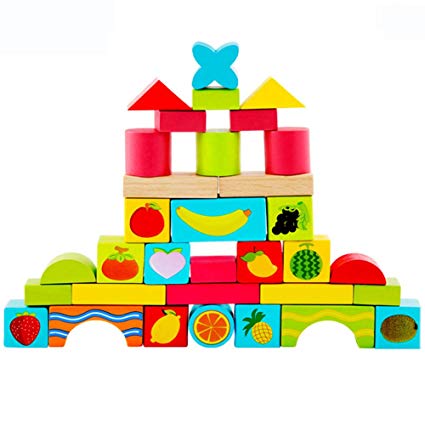 Amazon.com : Fullfun 33Pcs Wooden Building Puzzle Blocks Set.