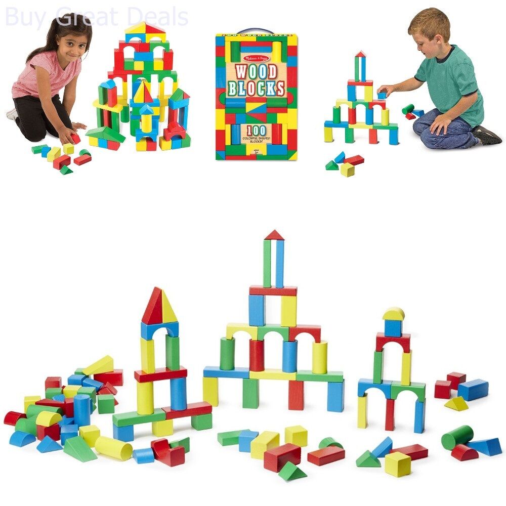 Details about 100 Piece Melissa & Doug Wooden Building Blocks Toy Set  Classic Toys Kids New.