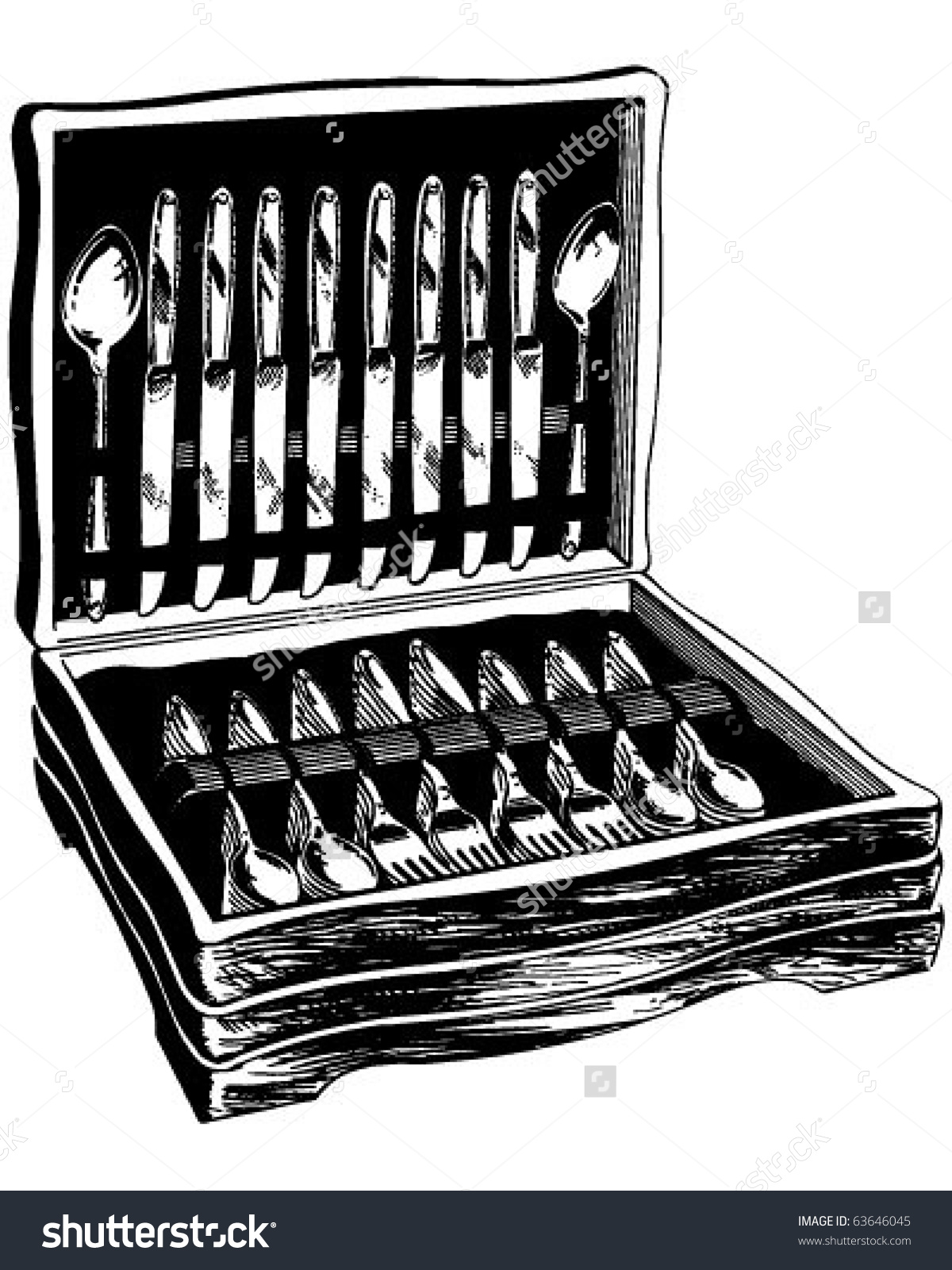 Flatware In Wooden Case.