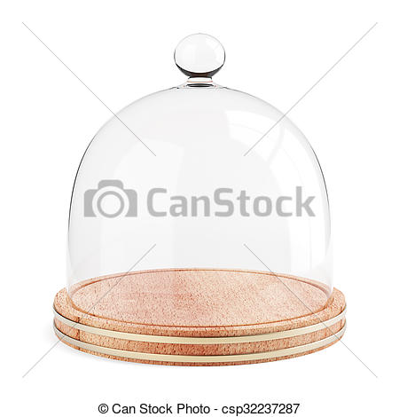 Stock Illustration of Glass dome on the wooden plate isolated on.