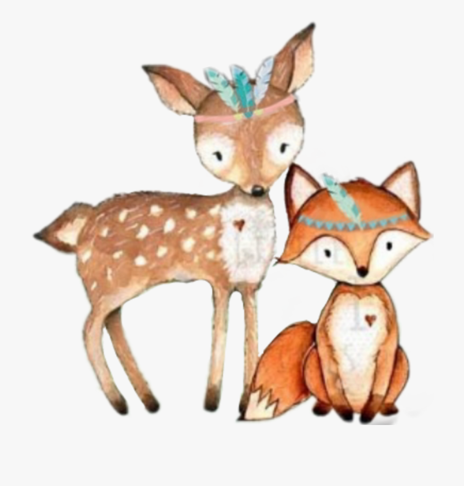 Tribal Fox Deer Woodland Forest Animals.