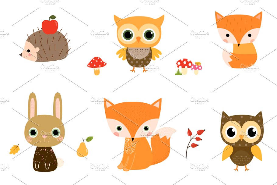 Cute Woodland Animal Clipart Set.