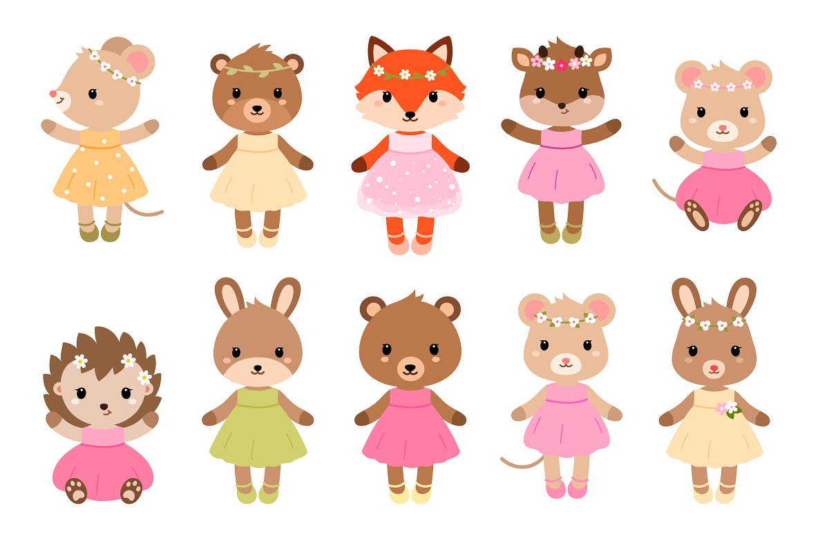 Cute woodland animals, vector..