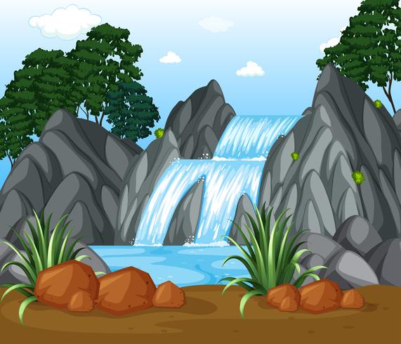 Background scene with waterfall in the woods.